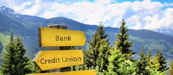 opposite pointing arrows labeled credit union and bank