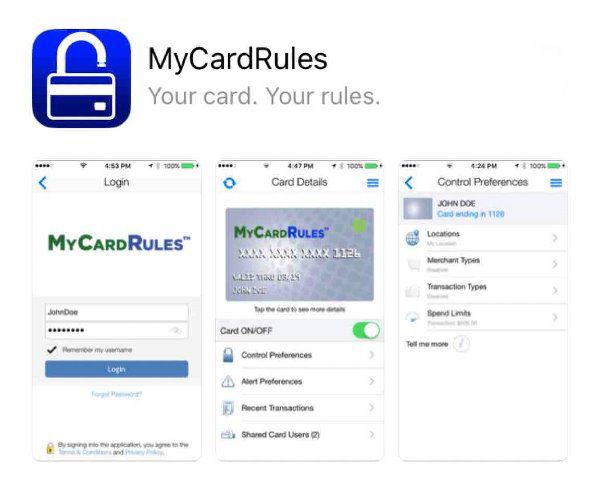 screenshots of the my card rules app when opened