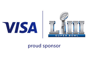 visa logo and super bowl LIII logo