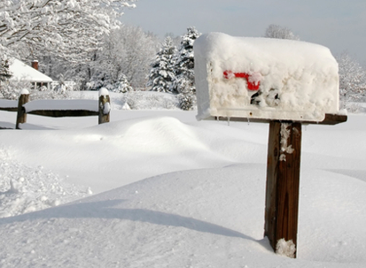 winter scene of snow and mailbox